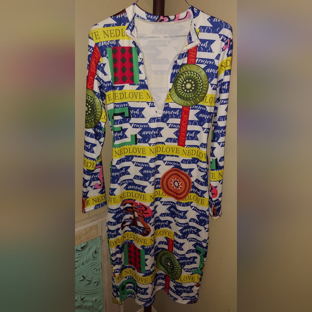Multi color dress with belt